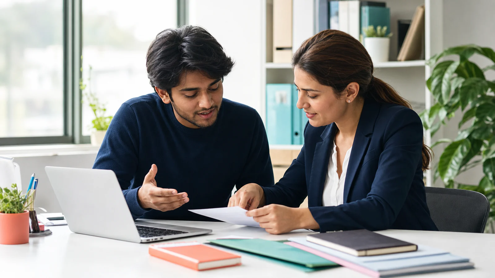 Student reviewing a Germany journey plan with an advisor