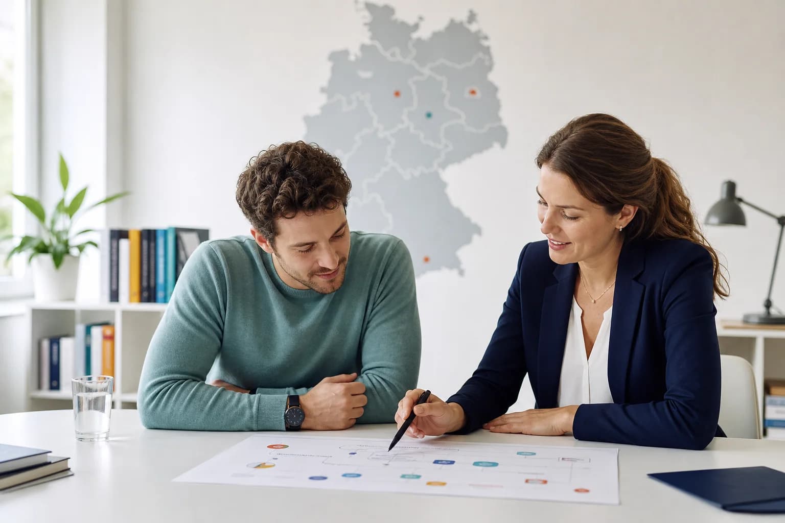 An education advisor explaining a Germany study plan during a consultation