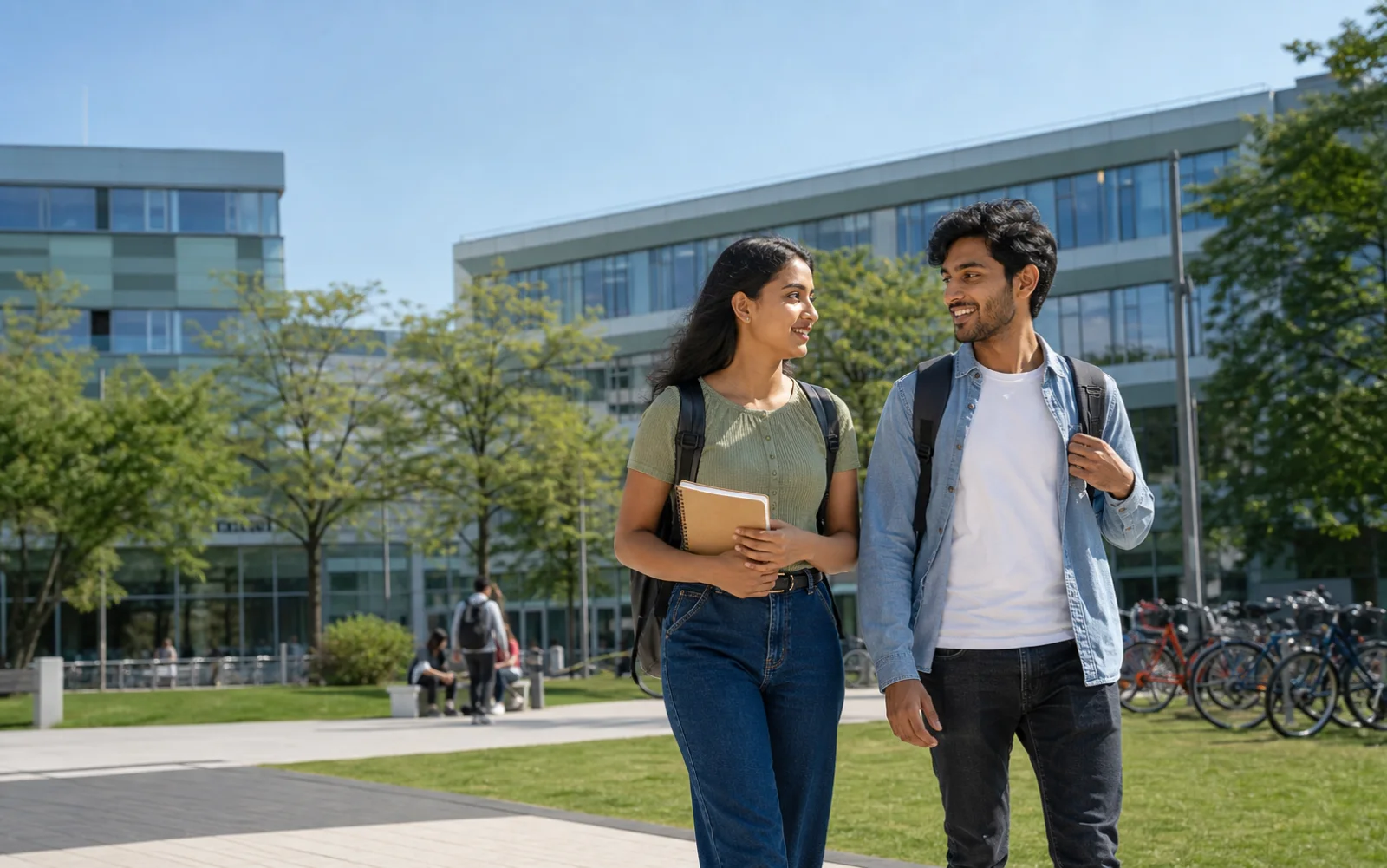 Students walking together on a German university campus